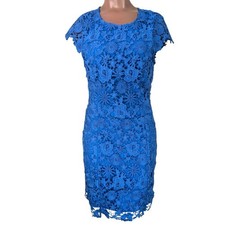 lulus Small Cobalt Blue Romance Language Lined Lace Backless Knee Length Dress