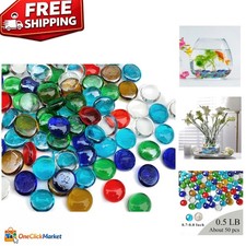 Vibrant Flat Glass Marbles - 50 Pcs for Floral Arrangements  Centerpieces