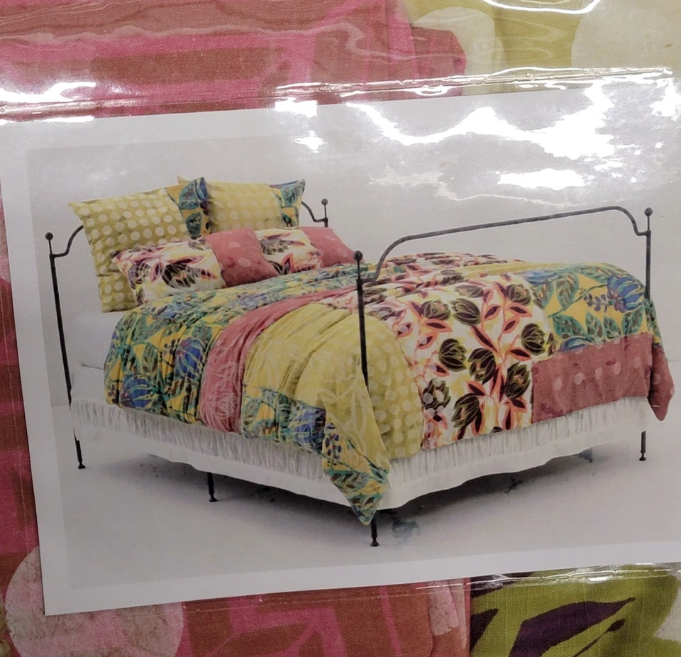 Juego de Edredón Orlina Queen 100% Algodón Retazos Floral Lunares Reversible Boho Foto 2 de 4