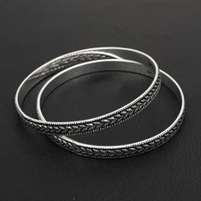 Vintage Leaf Design Ethnic Handmade Engraved Bangle Jewelry Size-7.5 DB-001