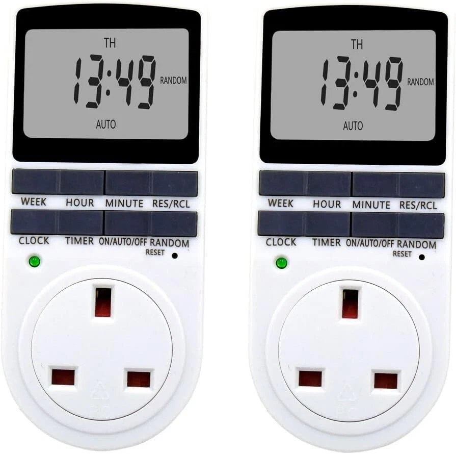 2 x Home Electric Digital Security Timer Plug - Holiday Mode - Random on and off