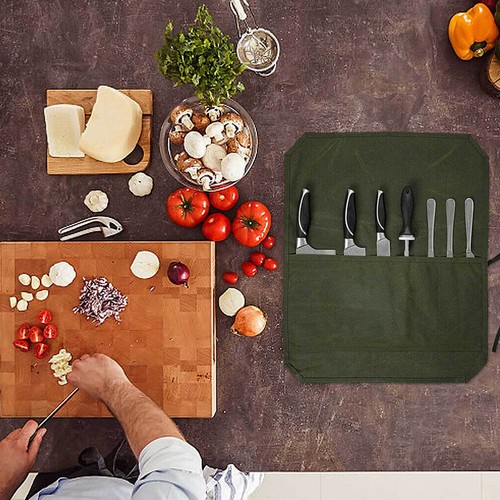 Knife Bag Canvas Chef Roll Bag with 7 Slots Pocket for Kitchen Storage Case AU - Picture 2 of 12