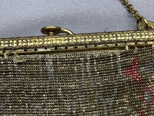 Antique 1920s Art Deco Micro Bead Flapper Purse Red Gold Silver - Picture 8 of 10