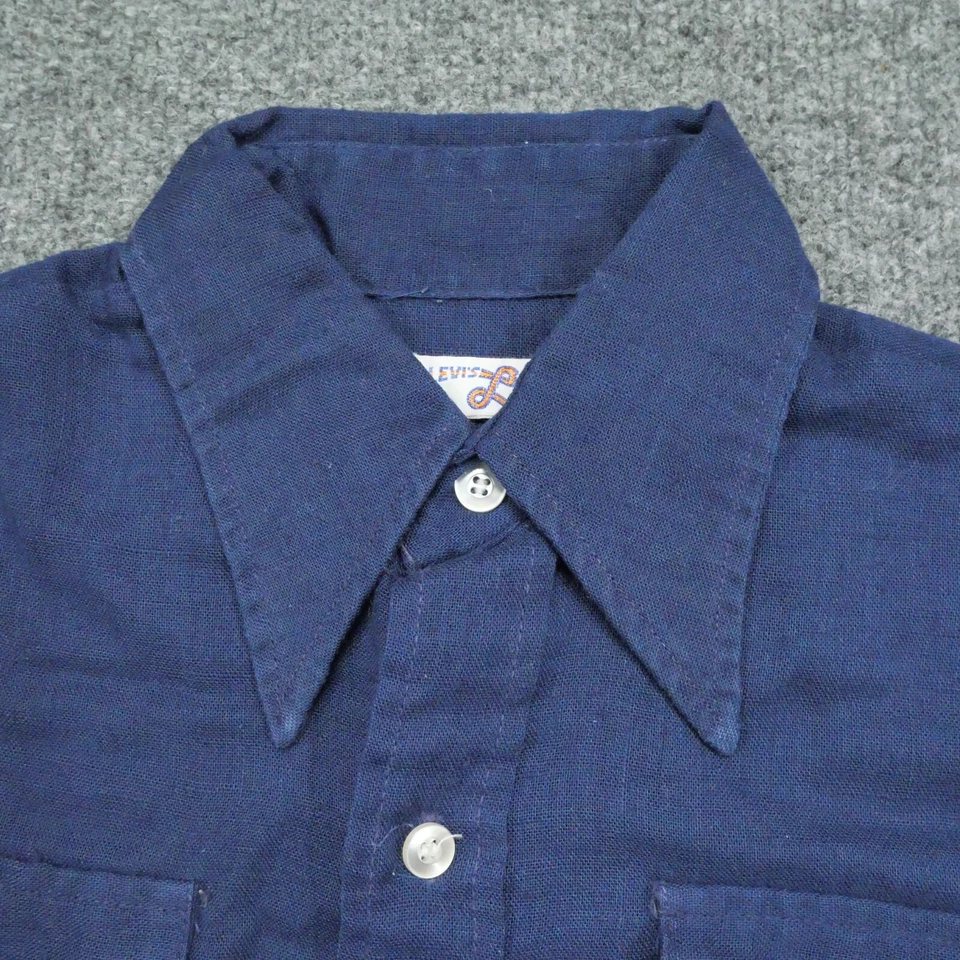 Camisa Levis Vintage Juventude Grande Extra Grande Adulto Pequena Azul Botão para Cima Grande E Anos 60 Anos 70 - Imagem 4 de 4