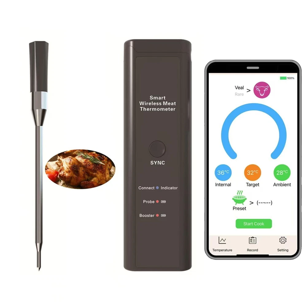 Wireless Meat Thermometer, 492ft Bluetooth Range, Instant Read Digital Thermo...