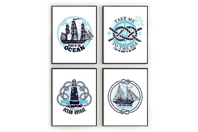 Marine Embleme Wanddrucke, Maritim Badezimmer Wanddeko, Maritime Kunst