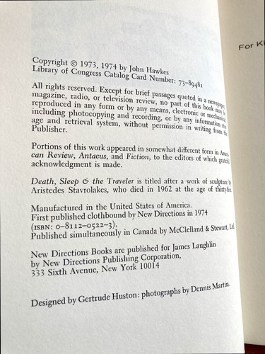 DEATH, SLEEP & THE TRAVELER by JOHN HAWKES 1974 FIRST EDITION HC/DJ NOVEL - Picture 4 of 8