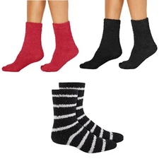 CHARTER CLUB 3-Pairs Soft Fuzzy Butter Socks One Siz Marled Striped Black Red
