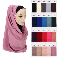 Women's Scarf Chiffon Scarves Plain Color Shawls Hijab Muslim Hijab Soft Beaded