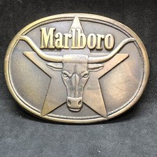 Vintage Marlboro Tobacco Belt Buckle American 1987 Solid Brass Smoke Tobacciana