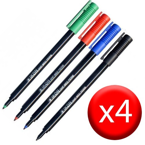Medium Permanent Marker Pens Ikon OHP CD DVD 4 Assorted Ink Colours Pack of 4