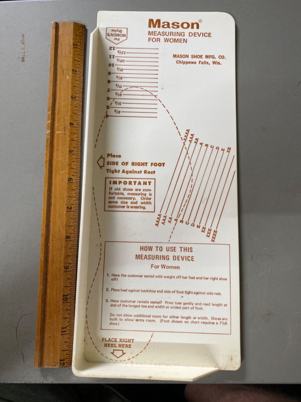 Vintage PLASTIC MASON SHOES MEASURING DEVICE FOR WOMEN Gem