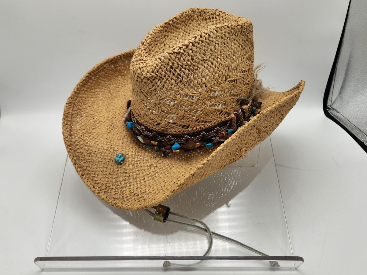 Stetson Straw Western Hat Turquoise Beaded Band Cowboy S/M Beaded Turquoise Cowboy Hat Band, Native American Beaded  main image 2