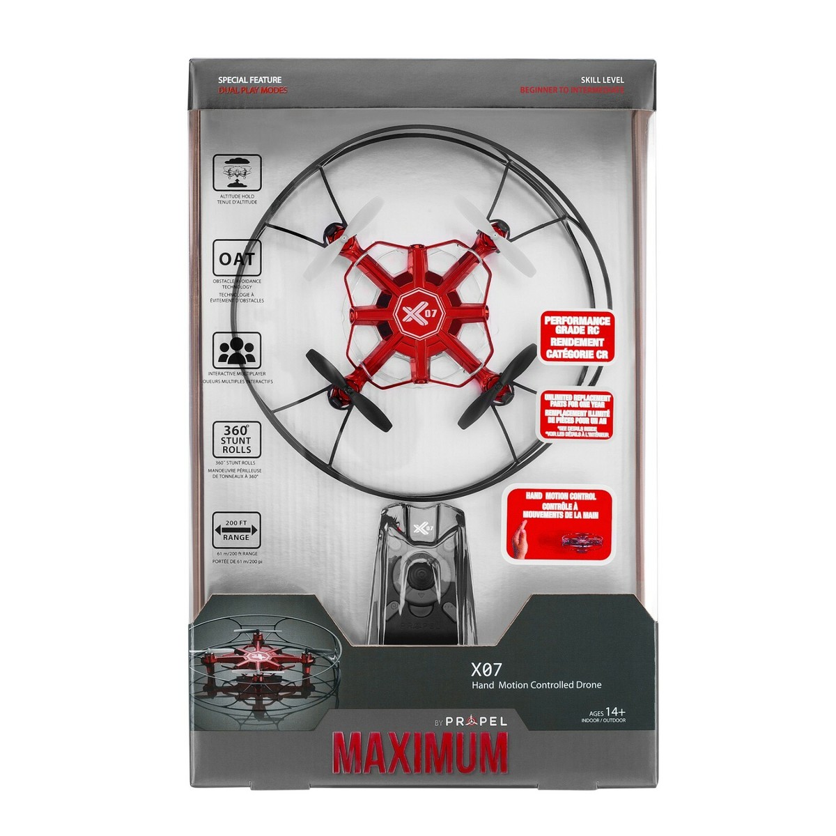 Propel Maximum X07 Hand Motion or RC Controlled Red Drone 360 Degree Rolls  - NEW