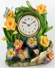 Collectible Table / Shelf  Clock - Floral Sculpture Clock- Battery Operated- NIB