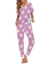 Pajamas Set Womens 2 Piece Lounge Set Short Sleeve Pjs Joggers Pants Sleepwea...