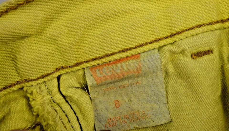 Pantalones Cortos Levis Jean Vintage Niños Talla 8 1992 Amarillo Teñido Graffiti Hecho en EE. UU. Foto 3 de 4