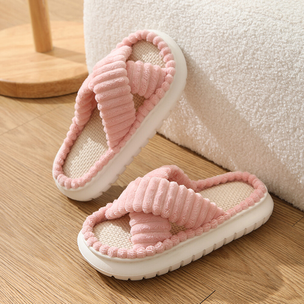 APL Scarpe slip on da donna pantofole a fascia incrociata in peluche forniture per la casa (Rosa 40 41)