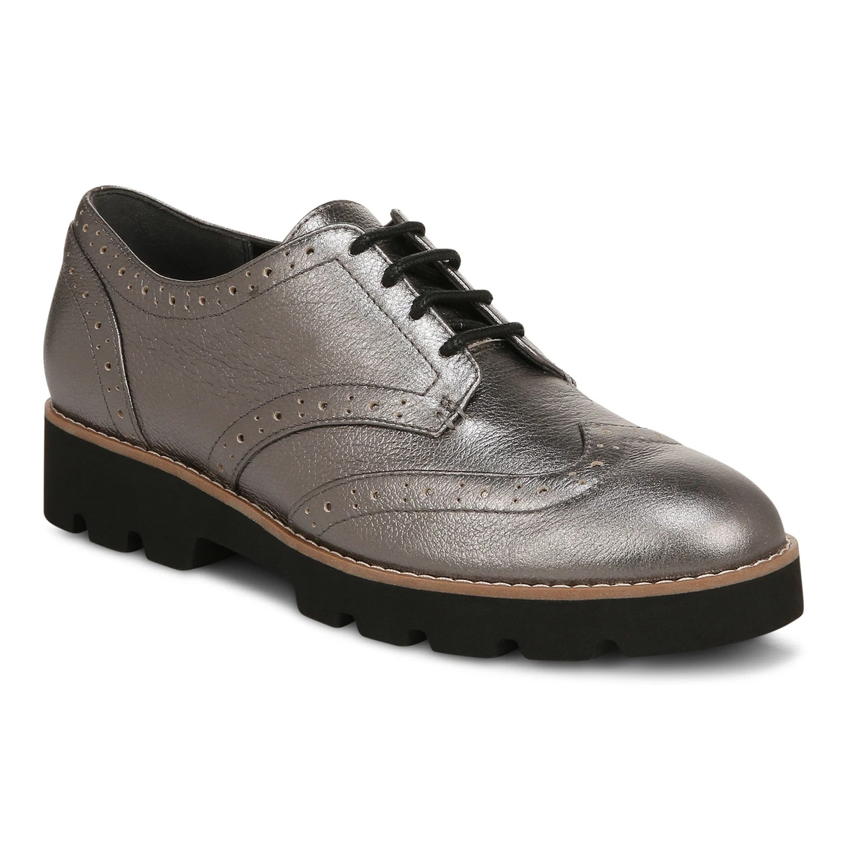 Vionic Alfina Women s Oxford lace Up Casual Shoes Pewter Met Lthr