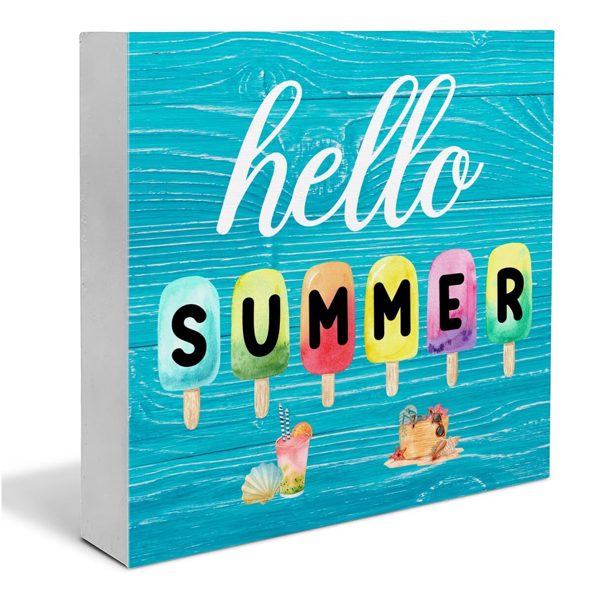 как выглядит Hello Summer Decorations Colorful Popsicle Wooden Sign Indoor Tabletop Gift фото