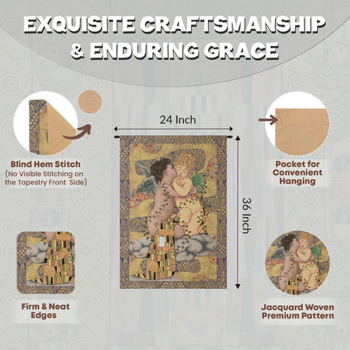The First Kiss Cupid and Psyche Myth Italian Woven Tapestry Wall Art Hanging New - Picture 2 of 11