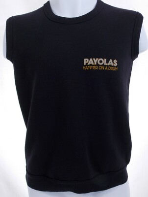 PAYOLAS Vtg 1983 Muscle Shirt Bob Rock Hammer On A Drum Eyes of Stranger Med