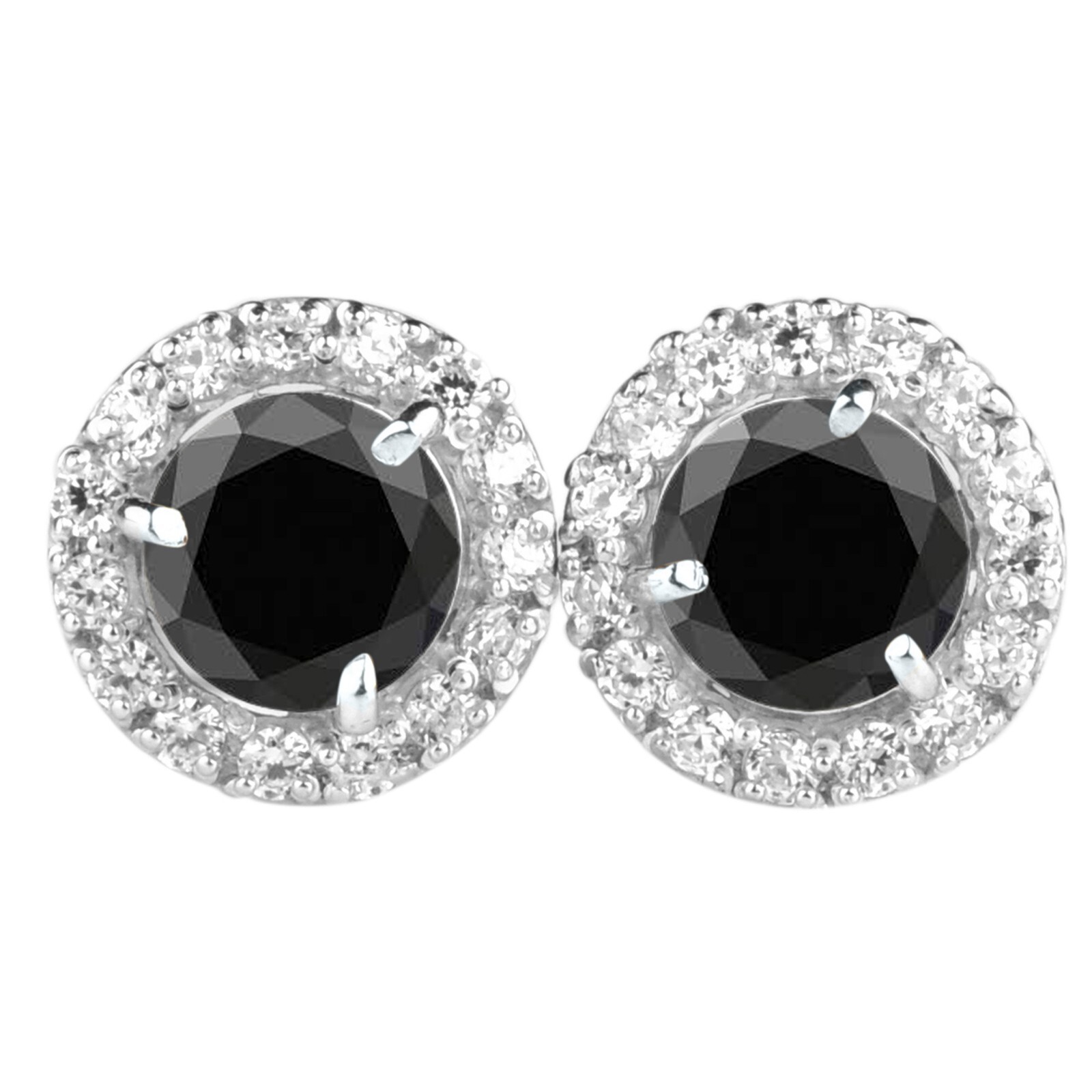 Solid 925 Sterling Silver 3.73Ct Round Shape 100% Natural Black Diamond Studs