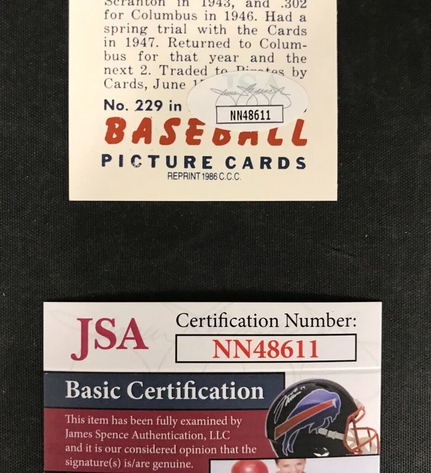 Bill Howerton Signed 1986 C.C.C. Reprint Card #229 JSA AUTO 1951 Bowman (d.2001) - Image 2 of 4