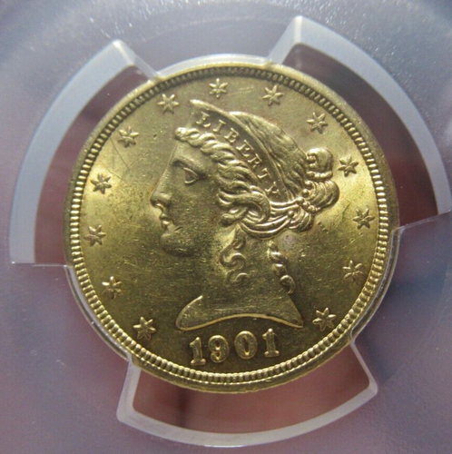 1901/0-S $5 Liberty Gold Half Eagle PCGS MS61 Coin, RARE COIN, San Francisco - Picture 4 of 9