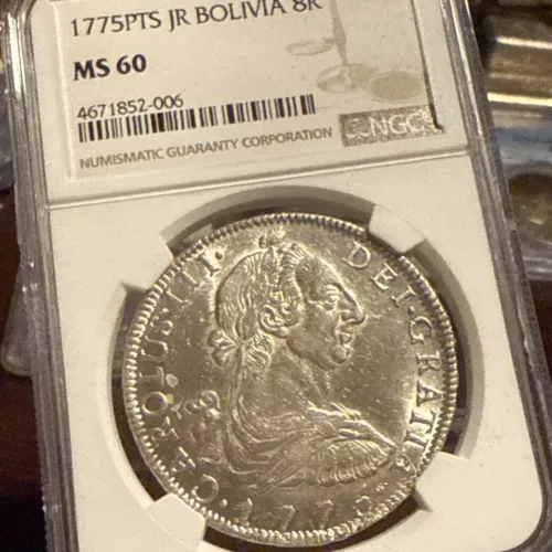 1775 Potosi Bolivia 8 Reales NGC MS60 Insane Frost And Luster Under Graded
