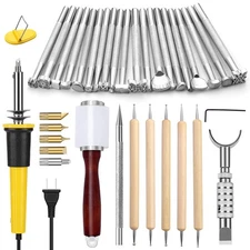 Leather Stamping Carving Tools Set with Swivel Knife & Wood Burning Kit for B...
