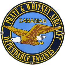 VINTAGE PRATT & WHITNEY AIRCRAFT ENGINES PORCELAIN SIGN AIRPORT AVIATION GAS OIL