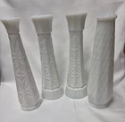 4 Vintage Assorted Milk Glass Bud Vases Mismatched 8.75 to 9.25 inches