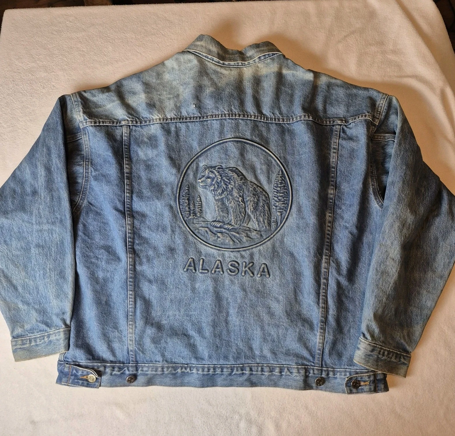 VTG Tyca Denim Jean Jacket Mens 2XL XXL Alaska Distressed