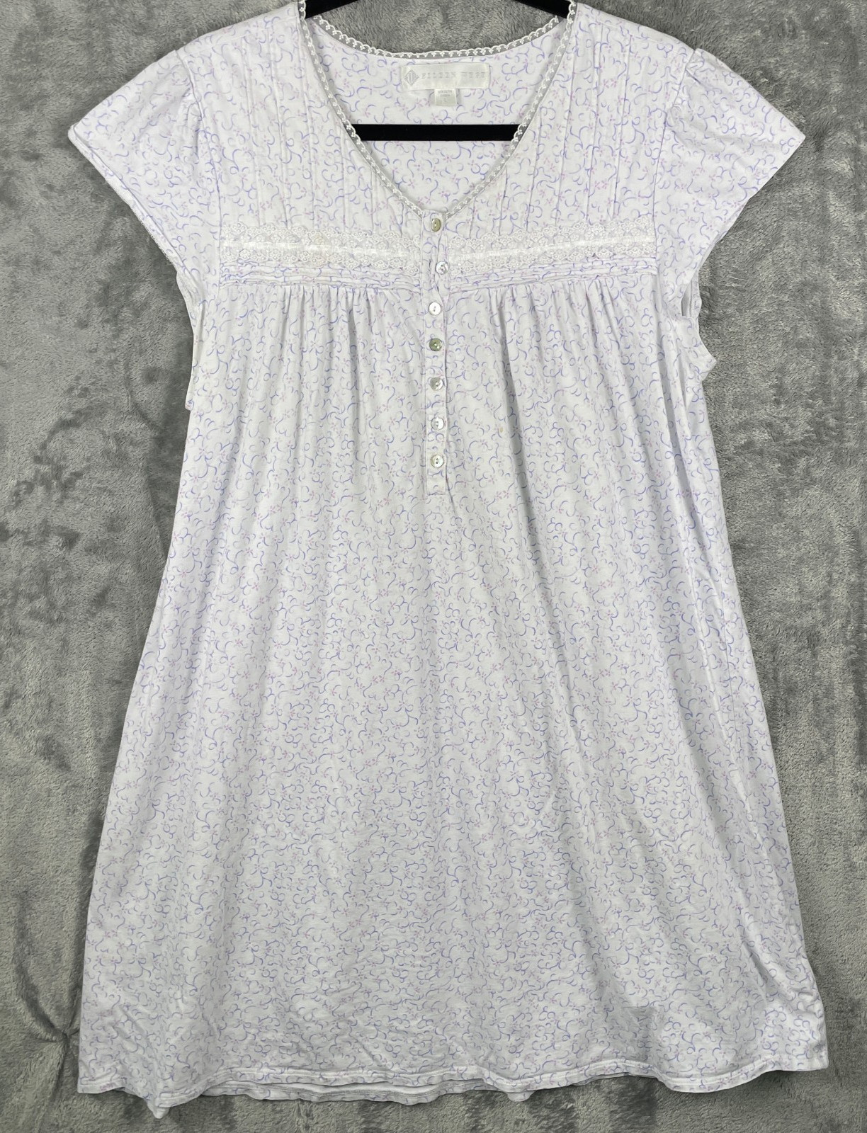 Eileen West Babydoll Nightgown Large White Cotton Floral Lace Trim Cottagecore