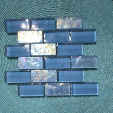 Blue Iridescent Glass Mosaic Tile Sheet on Mesh Backing Decorative Tiles