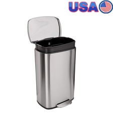 Smudge Resistant Rectangular Trash Can W/ Soft-Close Foot Pedal Stainless Steel