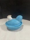 Vintage Westmoreland Blue With White Head Milk Glass Hen On Nest 5 1/2in READ