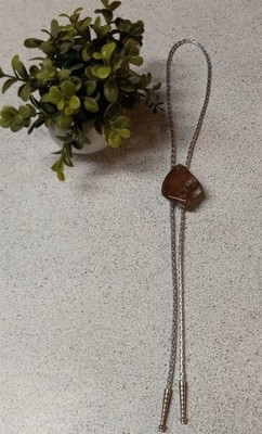 Vintage Bolo Tie Polished Cabochon Agate 2'' Stone Silver Tie Western Style MINT