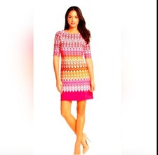 Eliza J Pink & Orange ZigZag Print Elbow Sleeve Stretch Knit Dress Size 6