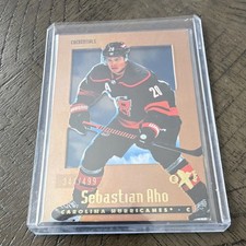 2023-24 Skybox Ex2000 Sebastian Aho #42 Credentials /499 Hurricanes NHL Card