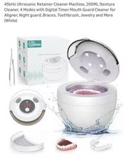 45kHz Ultrasonic Retainer Cleaner Machine, 200ML Denture Cleaner, 4 Modes