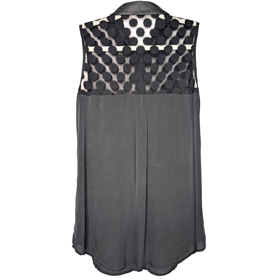Top Milly Negro Malla Transparente Lunares Seda Cordero Cuero Sin Mangas Moto Boho 4 Foto 2 de 4