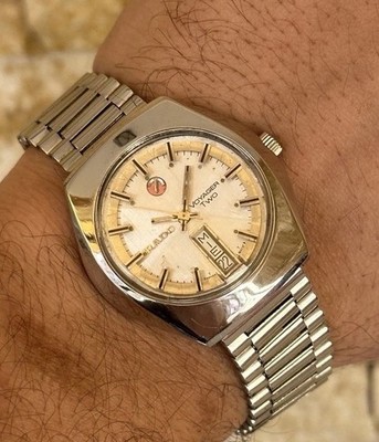 1970's Vintage Rado Voyager Two Watch Automatic Authentic W/box Day-Date 36mm