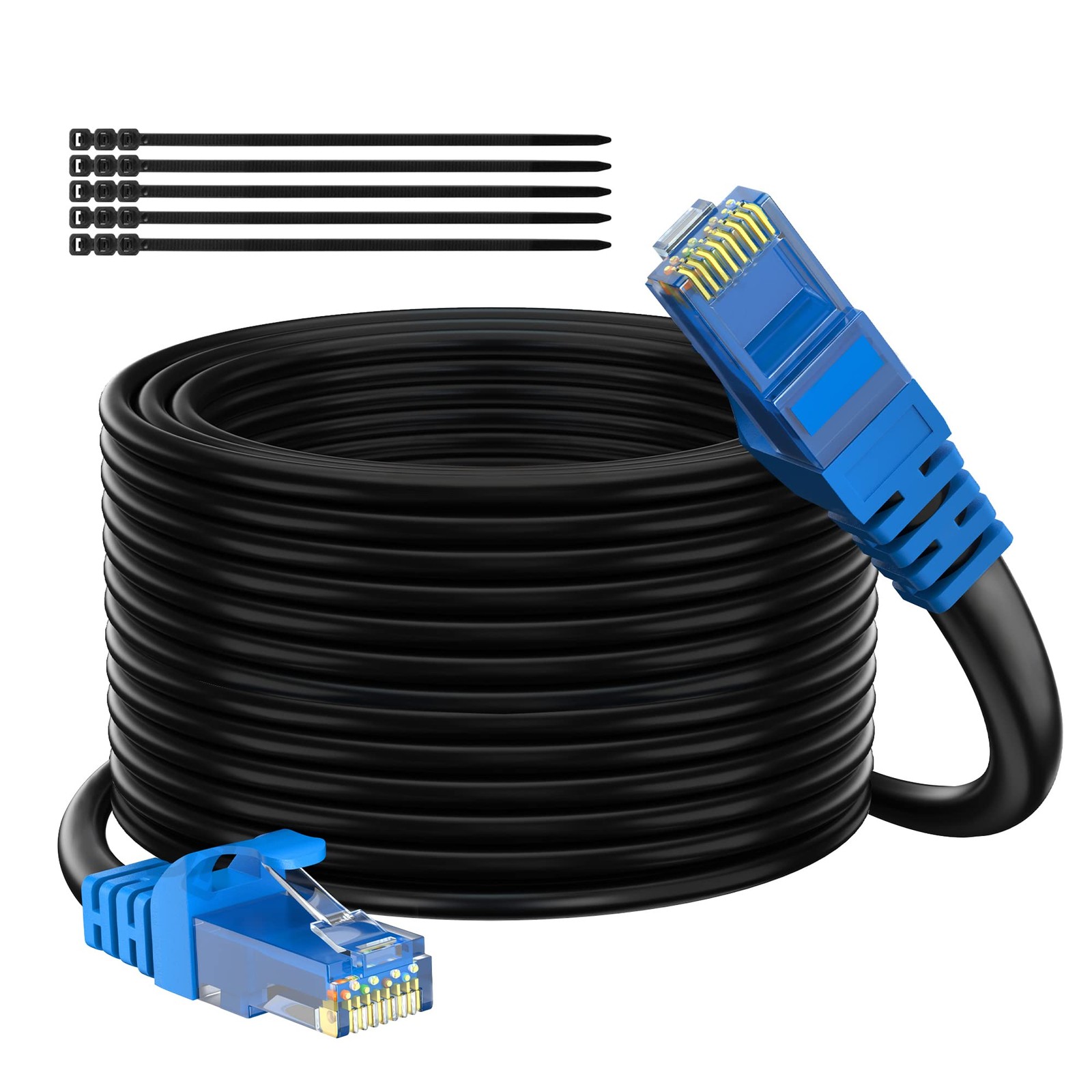 Outdoor Cat6 Ethernet Cable 200ft Black Heavy Duty High Speed Internet Network Cable