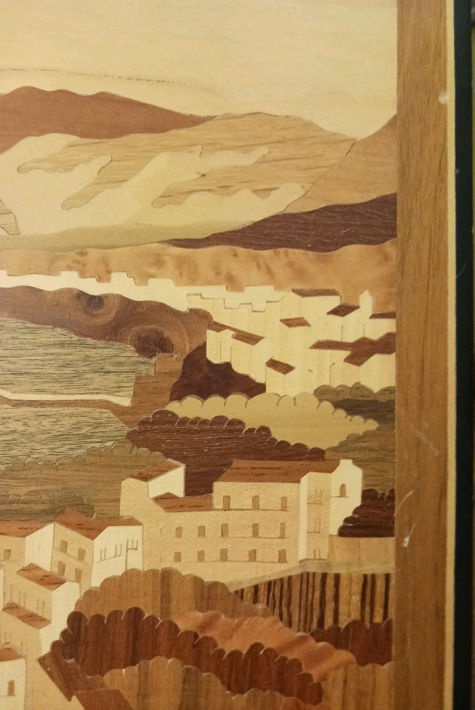Italian Village Coastal Scene By Sorrento Marquetry Wooden Inlay Picture 11x15”