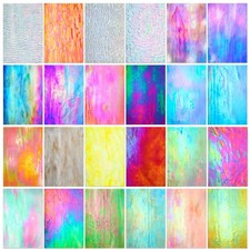Treela 24 Pcs Vibrant Stained Glass Sheets 4 x 6 4 x 6 inches, Shiny Color