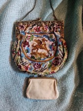 Antique Micro Beaded Purse Evening Bag Metal Frame Early 20th Century