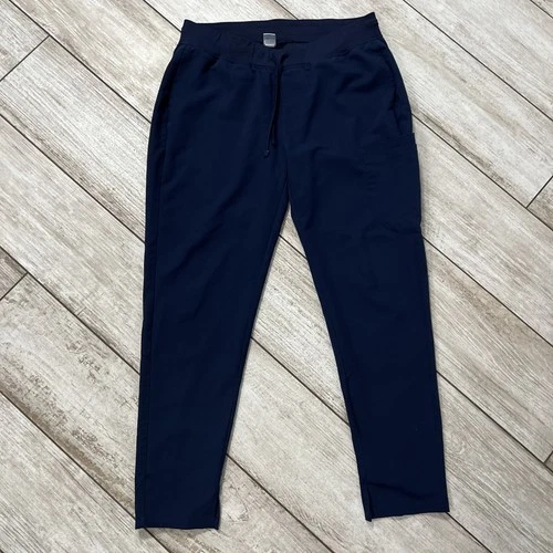 Mandala Womens Scrub Pants Size Navy Large Blue Slit Hem Adjustable Waist