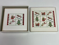 Vintage Christmas Otagiri Japanese Lacquerware 4 Piece Coaster Set In Box